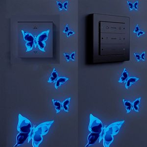 Синий Glowinthedark бабочка настенные наклейки аксессуары для украшения комнаты мультяшная наклейка для юбилеев, дней рождения, Пастер 240112
