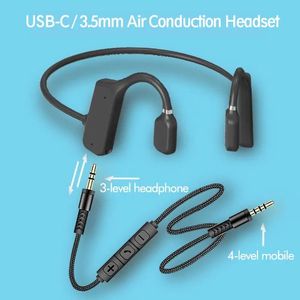 Fones de ouvido esportivos com fio TypeC / 3,5 mm Jack Bone Fones de ouvido de condução de ar de 2ª geração sem Bluetooth com microfone aberto para chamadas de música