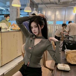 Women's Knits QIWN 2024 Fashion Color Contrast Lace-up V-neck Sweater Breasted Slim-Fit Cardigan Autumn And Winter Wild