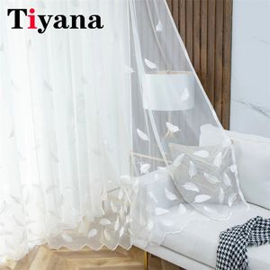 Francuskie białe hafty z pióra zasłona sypialnia Sheer Tiul Curtain for Sali Balkon okno przezroczyste tiulowe tiulowe zasłony 240111