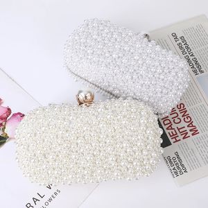 Fashion Elegant Women White Beige Luxury Special Crystals Beaded Pearl Evening Clutch Bags Wedding Party Handbag Beaded 240111