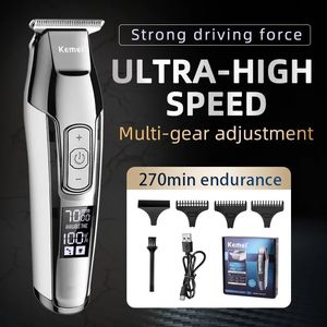 Kemei-5027 Professional Hair Clipper Beard Trimmer for Men Adjustable Speed LED Digital Carving Clippers Electric Razor KM-5027 240112