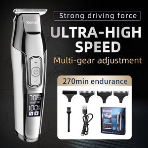 Kemei-5027 Professionell hårklippskäggskägg för män Justerbar hastighet LED Digital Carving Clippers Electric Razor KM-5027 240112