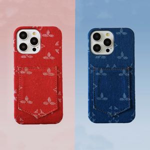 Para iPhone 15 Pro Max Casos Titular de cartão Designer Phone Case Apple iPhone 14 Pro Max 13 12 Pro 13promax 12promax Case Marca Mulheres Homens Personalidade Denim Capa Móvel