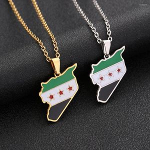 Pendant Necklaces Stainless Steel Free Syrian Army Map Flag Necklace For Women Men Sweater Chain Ethnic Cultural Jewelry Gifts Wholesale