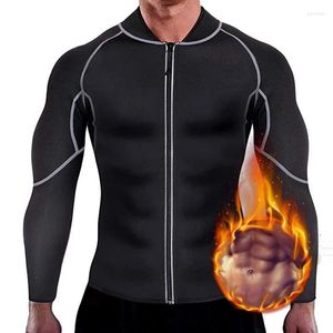 Modeladores de corpo masculinos mangas compridas sauna camisas cintura trainer shaper zíper thermo emagrecimento treino perda de peso suor topos