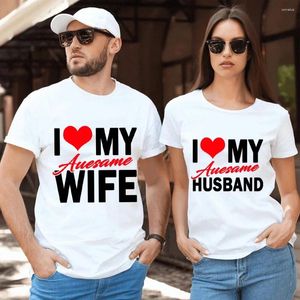 Women's T Shirts Letters I Love My Awesome Wife Husband Honeymoon Couple Outfits Dating Couples Anniversary Gifts Men Women Tee Shirt