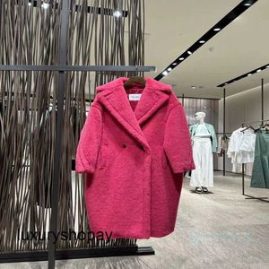Maxmaras Teddybär-Mantel Damen Kaschmirmäntel Italienischer Einkäufer Max Mara23 Herbstwinter Neue rosa lange Wollmanteljacke für Damen