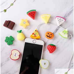 Other Cell Phone Accessories Soft Cute Cartoon Fruit Bite Charger Protector Cord Data Line Er Decorate Smartphone Wire Accessories17 Dhjdu