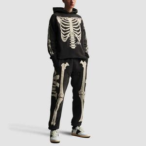 Calças masculinas letras ósseas imprimir calças de jogging homens americanos retro sweatpants soltos escovados corredores bla hip hop calças baggy womenyolq