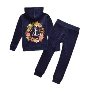 Juicy Velvet Tracksuit for Kids Fall/Winter Girl's Clothing Set Velour Sweatshirts and Pants Two Piece Children Suit