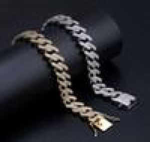 Luxo Designer Pulseira 14mm Cuban Link Chain Hip Hop Jóias Mens Pulseiras Pour Hommes Iced Out Diamond Bangle Rapper Love Char2103770