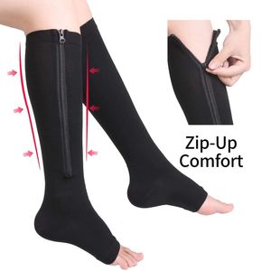 Calza a compressione unisex brucia grassi con cerniera Calza sottile per la bella addormentata, punta aperta, supporto per le gambe, previene le vene varicose 240111