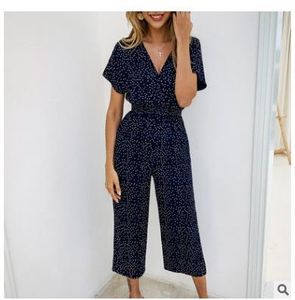 Kvinnor Jumpsuits Rompers Summer Casual Print V-Neck Pocket Jumpsuit For Women Drop Delivery Otrau