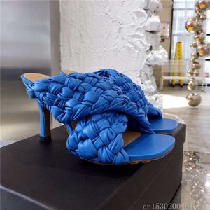 Women Sandals Peep Toe High Heels Mullers Plaited Leather Square Head Women Gladiator StilettosPre-Fall New Collection