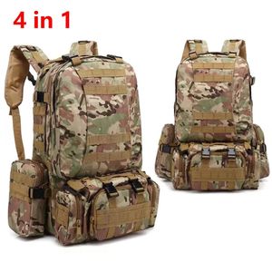 55l taktik sırt çantası 4 in 1 erkek askeri molle spor çantası açık yürüyüş tırmanışı ordusu sırt çantası su geçirmez saldırı paketi mochila 240112