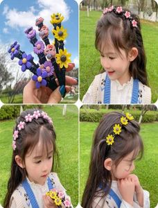 Милый цветок для девочек, прическа с двойной челкой, плетеные ленты для волос, детские милые украшения для волос, повязка на голову, модные аксессуары5243633