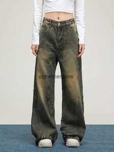 Kvinnors jeans byxor capris vintage för kvinnor bred ben y2k harajuku mode byxor baggy casual streetwear vinter lapptäcke orolig denim