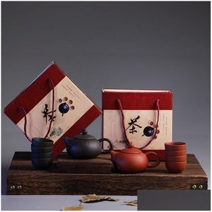 Teaware Sets Chinese Traditional Travel Tea Set Purple Clay Kung Fu Cup Mug Package Ceramic Gift Teapot With Giftbox Drop Delivery H Dh2Ob