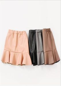 Autumn Ins Designs Little Girls kjolar Designer Korea Style Ruffles Pu Leather Summer280J3774890