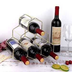 Nowoczesny metalowy honexcomb Wine Rack Bottle Storage Tabletop Heksagon 5 Wyświetlacz uchwytu do dekoracji barów domowych 240111