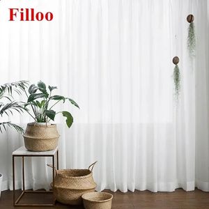 S Fold Waves Elegant Super Soft Snow Pure White Window Tulle Curtain för vardagsrum Chiffon Sheer Voile Bedroom Veil Kitchen 240111