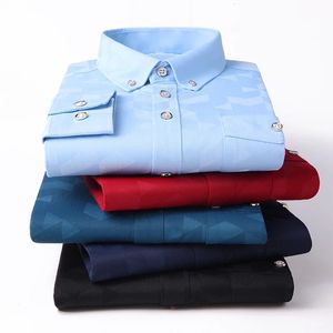 Outono camisa masculina moda jacquard tecer camisas de manga longa dos homens causal impressão negócios escritório trabalho vestido blusa M-5XL 240112