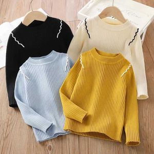 Pullover 2023 Spring Autumn New 3 4 6 8 10 12 years children clothing kids reknated patchwork fly sweater stip stiper for baby girlsl2401