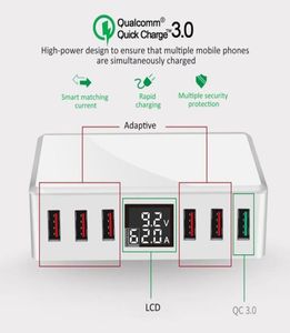 マルチポート6 USB充電器QC30クイックファーストトラベルパワーアダプターステーションデジタルディスプレイ携帯電話充電器3811536