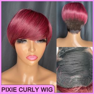 Malezyjskie peruwiańskie indyjskie wina Brazylijskie czerwone 1B 100% RAW VINGIN REMY Human Hair Pixie Cut Regular Short Bang P47