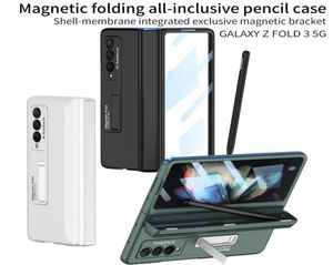 Samsung Galaxy Z Fold 3 5G CASE TEMERED GLASS HINGE PENCIL STAND 360包括的保護カバースクリーンPro3557729の磁気ペンケース