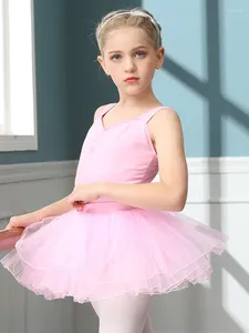 Scen Wear Solid Color Ballet Baby Street Dance Line Costume Jazz Outfit Pleated Leotard Rompers for Girls 2024 Barn Latin Mesh kjol