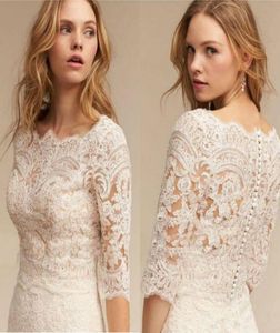 Bhldn 2019 Bohemian Wedding Jurcking White Ivory Bolero 34 Rękawowe aplikacje koronkowe Eleganckie okłady wzruszają wzrośną kurtką ślubną Made6736095