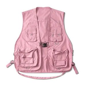 Gilet da uomo Pelliccia sintetica Pelliccia sintetica Oversize Rosa Cargo V Jaet lti-poet Funzione tattica da uomo Jaet senza maniche militare Hip Hop Streetwear da donna Vsyolq