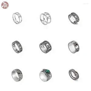 Anéis de cluster 2024 alta edição luxo retro s925 anel de prata esterlina casais premium combinando jóias finas presentes