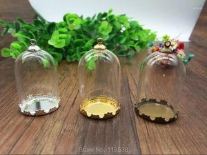 Pendanthalsband 20Sets/Lot Bell Jar Shape 38 25mm Glass Globe Bronze Crown Base 8mm Cap Set Bottle Necklace Injektionsflaskor