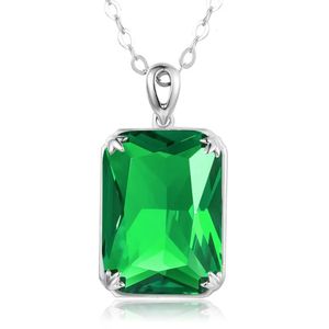 Real 925 Sterling Silver Pendant Neckelace For Women Emerald Pendants Jewellery Gemstone Rectangle Necklaces Trendy Fine Jewelry 240112