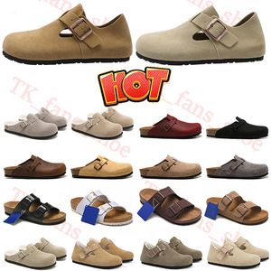 Top Hausschuhe Luxus Birkinstocks Bostons Schnallenpantoffeln Bostons Clogs Sandalen Herren Damen Loafer Freizeitschuhe Trainer Kork Flache Sohle Pelz Slides Designer-Schuhe