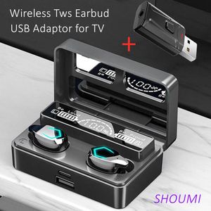 Hörlurar trådlöst TV öronbud TWS Bluetooth -headset med USB -adapter 9D Stereo hörlurar CVC -brusavbrott 3000mA laddningsbox för TV för TV