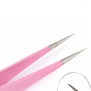 False Eyelashes 2PCS Steel Pink Straight Bend Tweezer For Nail Art Nippers Eyelash Extensions