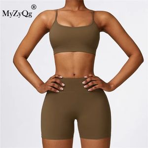 Myzyqg miljövänlig snabb torr yoga tvådelar set kvinnor smal skönhet tillbaka fitness slitage träning gym bh shorts kostym 240112