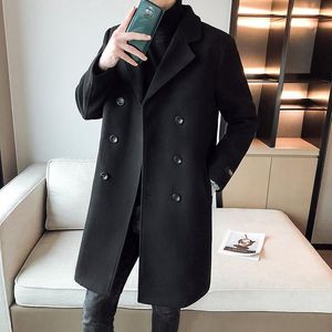 Double Breasted Solid Men Wool Coats Winter Long Coat Jacket Overcoat Trench M-3XL