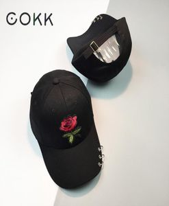 Cokk Red Rose Flower Baseball Cap Women Solid Color Snapback Cap med Metal Rings Dad Hat Female Hip Hop Sun Visor 2018 Summer4062088