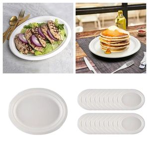 Pratos de louça descartáveis, papel oval, jantar, mesa de jantar, utensílios de cozinha, acessórios de decoração