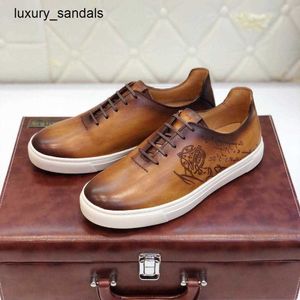 Berluti sapatos masculinos playoff tênis de couro berlut novo masculino scritto padrão placa casual venezia apagado baixo topo esportes rj