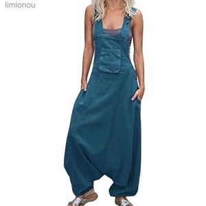 Damen-Overall, Strampler, Damen-Overall, ärmellos, Haremshose, Seitentasche, lockere Arbeitskleidung, lange Overalls, lässiger Stoff, weiblich, Vintage-Strampler, L240111