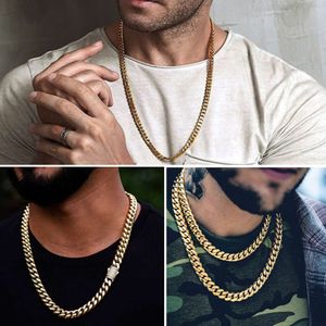 6mm-14mm gold chains hip hop stainless steel jewelry gold necklace cuban link chain polished Iced out Clasp choker necklace for