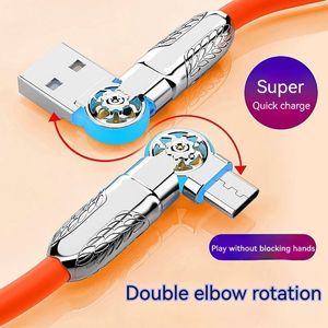 Super Fast Charging Type C -kabel 180 graders rotationsarmbåge Unbreakbar silikonkabel för spel för Xiaomi Samsung Oppo Telefonladdare USB C Micro USB -kabel 0,5m/1 m/1,5 m