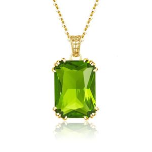 14K Gold Peridot Edelstein Anhänger Halsketten für Frauen Silber 925 Schmuck Quadratisch Boho Hochzeit Gäste Geschenk Valentinstag Schmuck 240112