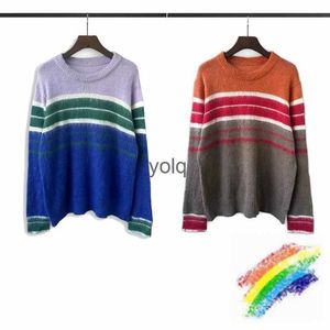 Maglioni da uomo Maglione lavorato a maglia a maniche lunghe a righe colorate in mohair per uomo Donna Felpa casual con equipaggio unisex di alta qualitàolq